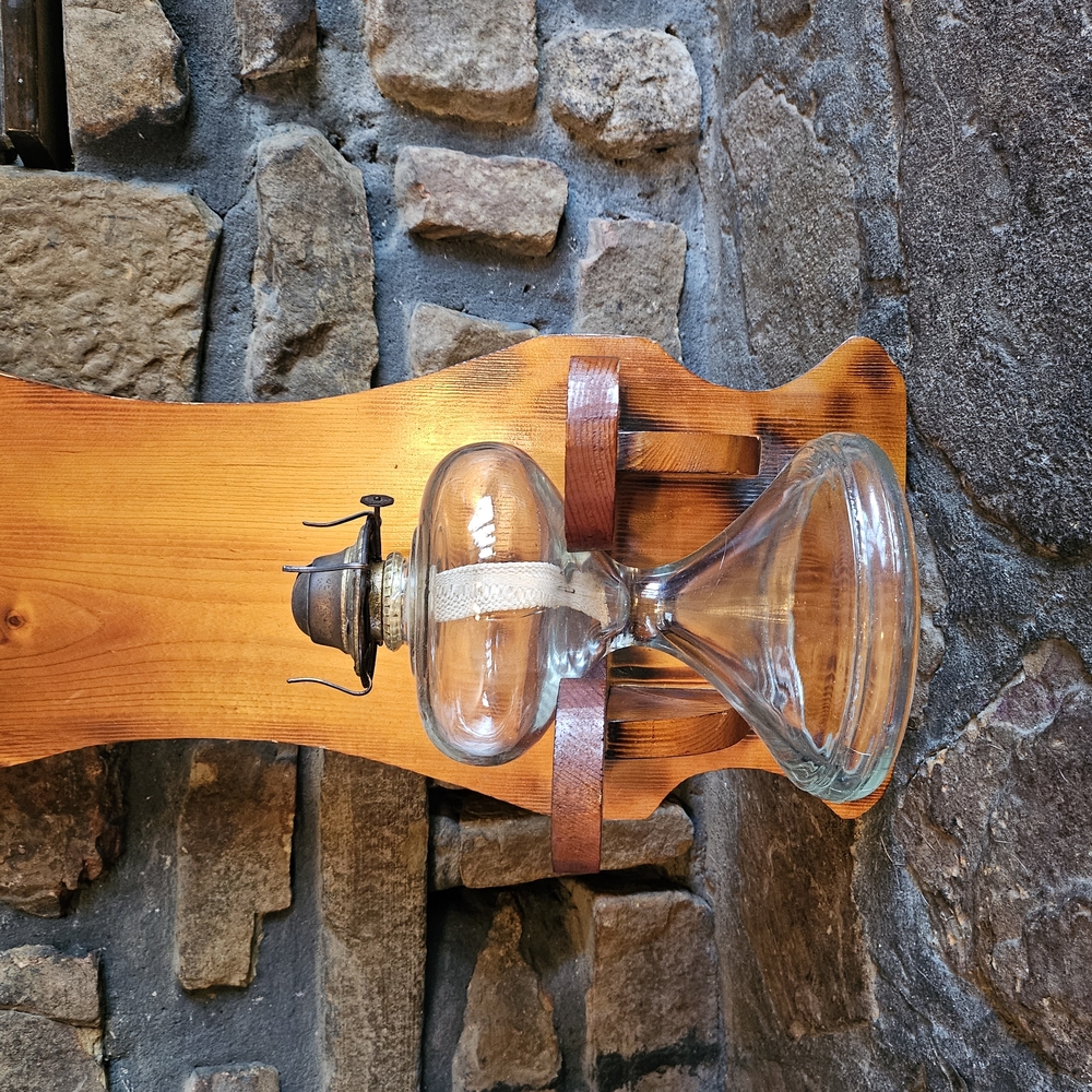 Antique Oil Lamp With Wood Wall Mount